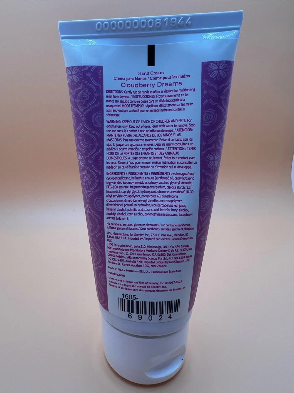 Scentsy NEW Cloudberry Dreams Retired Scent Hand Cream 2.7 Fl oz